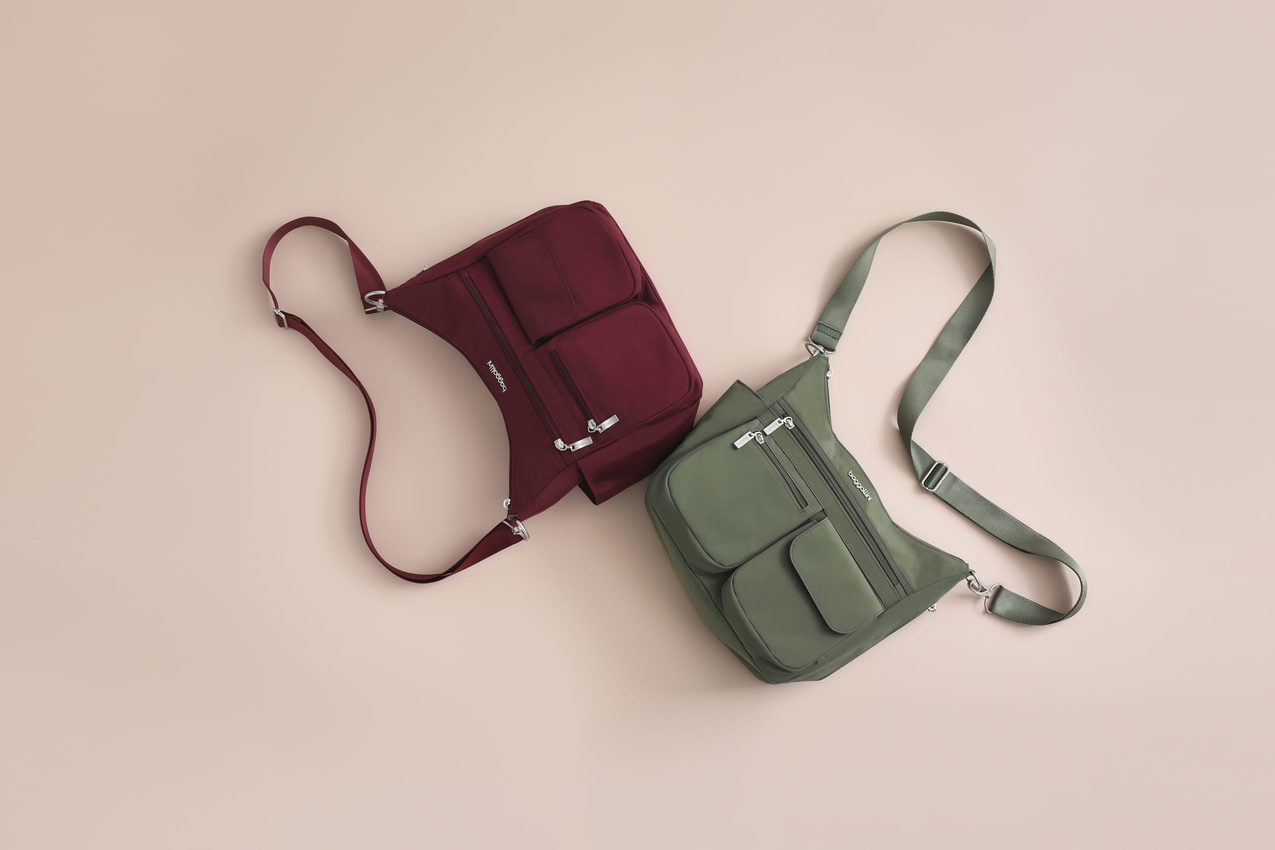 two bags on pink background